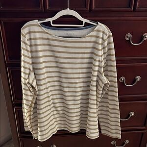 Talbots Cream Long Sleeve Top with Gold Stripes